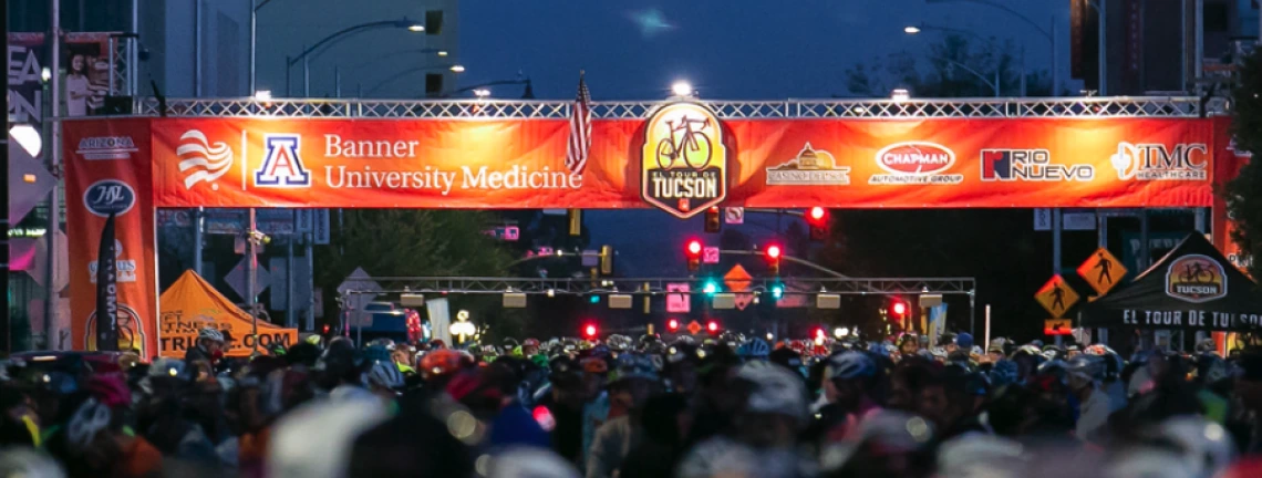 The Banner University Medicine title sponsor banner at El Tour de Tucson