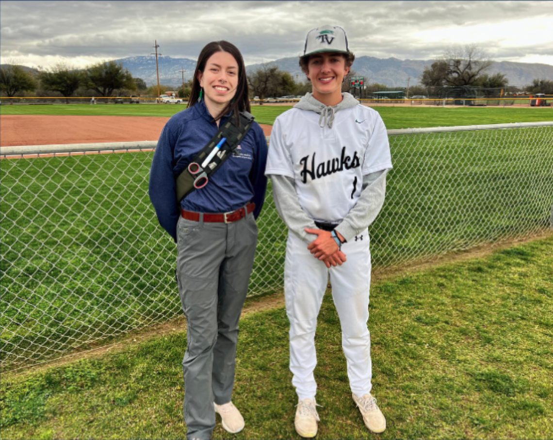 Athletic trainer Jenna Scheeland with Tanque Verde High School baseball pitcher Ryan