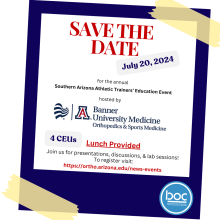 Photo of the save the date for the Annual Southern Arizona Athletic Trainers’ Education Symposium